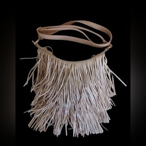 Charming Charlie Beige/Tan Fringe Crossbody Purse
